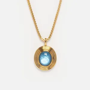 Saturn Blue Mother of Pearl Pendant Necklace