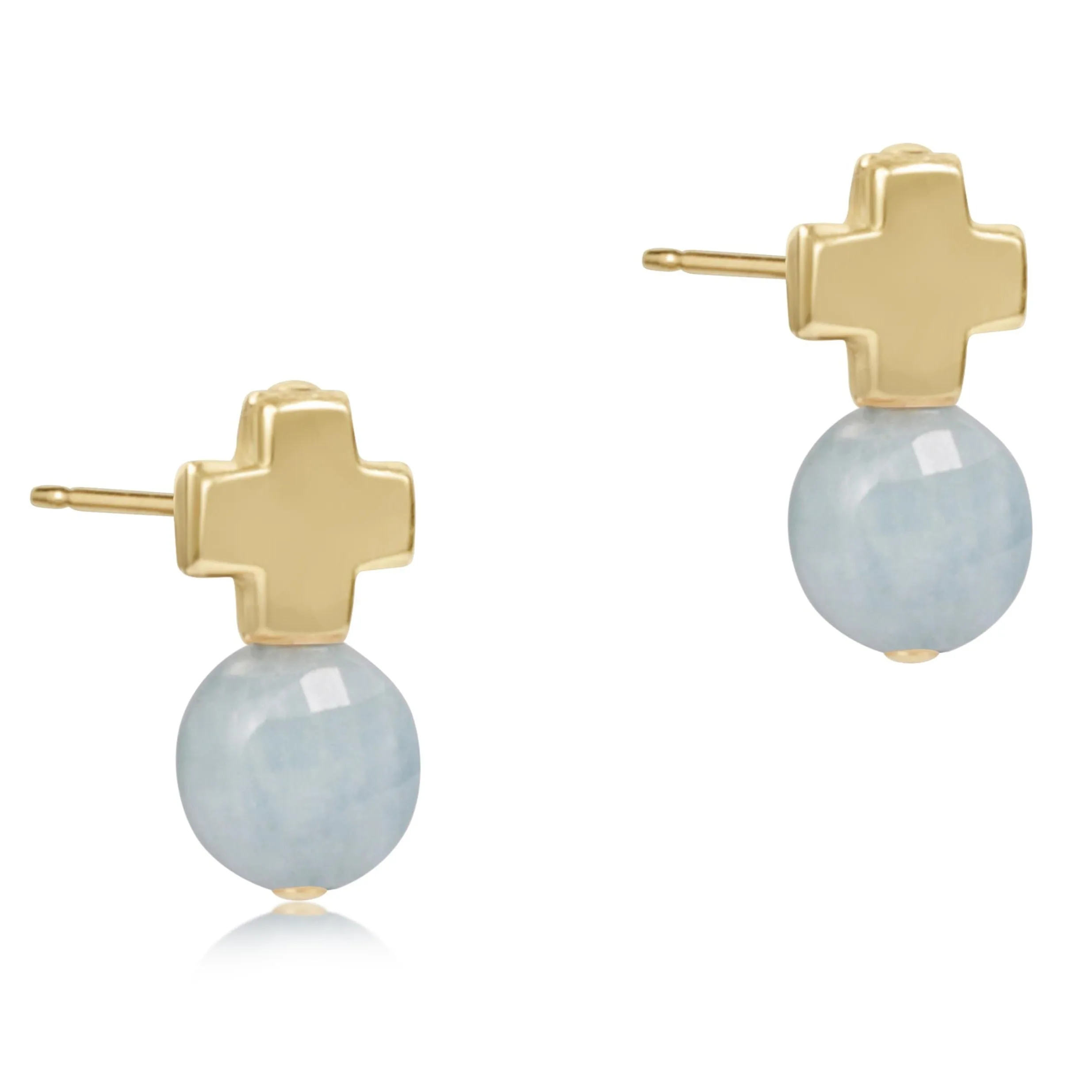 Signature Cross Gold Stud - Aquamarine