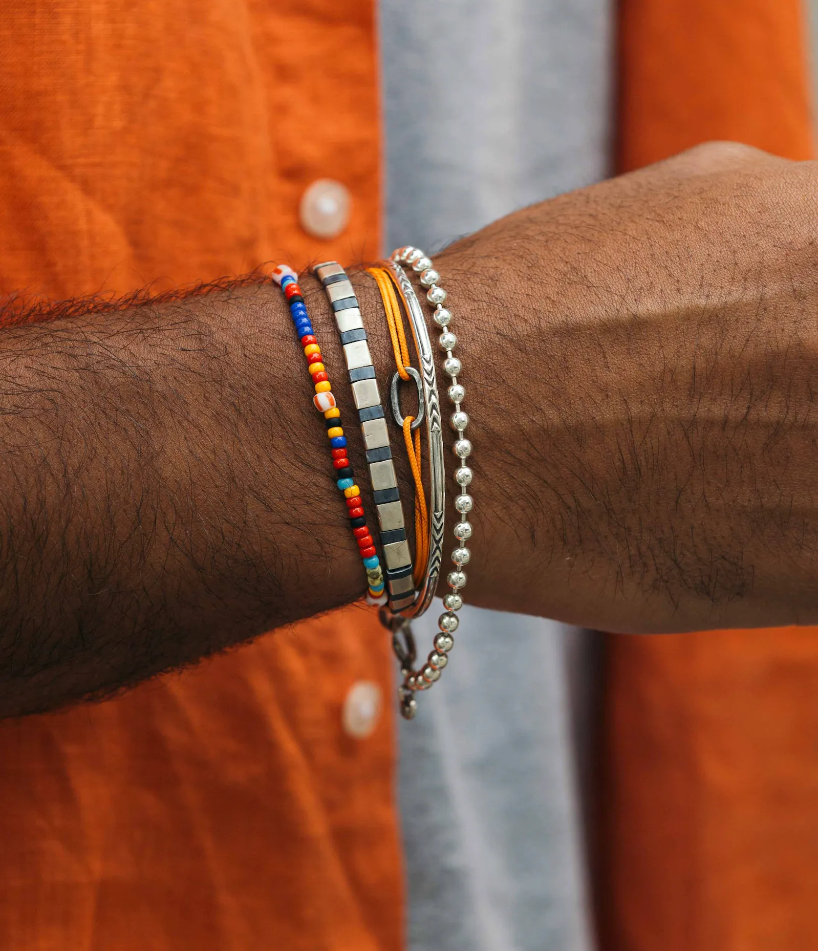 Silver Bracelet With Hand-Forged Tila Beads (Petrol Blue)