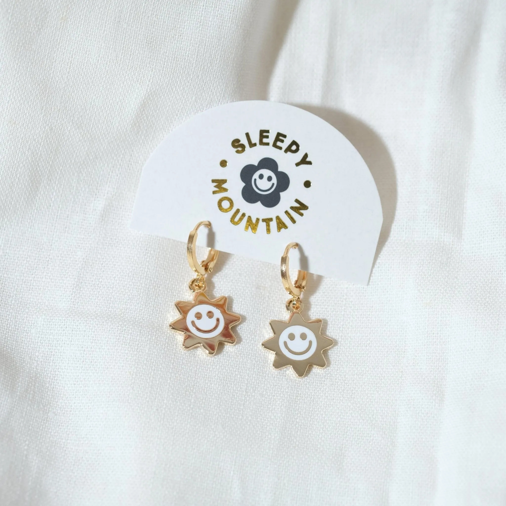 Smiley Sun Huggie Hoop Earrings