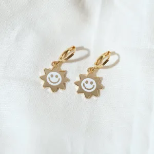 Smiley Sun Huggie Hoop Earrings