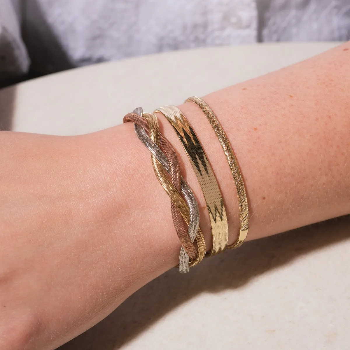 Solid Gold Mixed Metal Mesh Bracelet