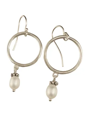 Sterling Circle and Pearl Drop Earrings