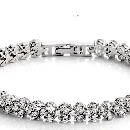 Sterling Silver Bracelet Multi-Diamond White Gold Plated