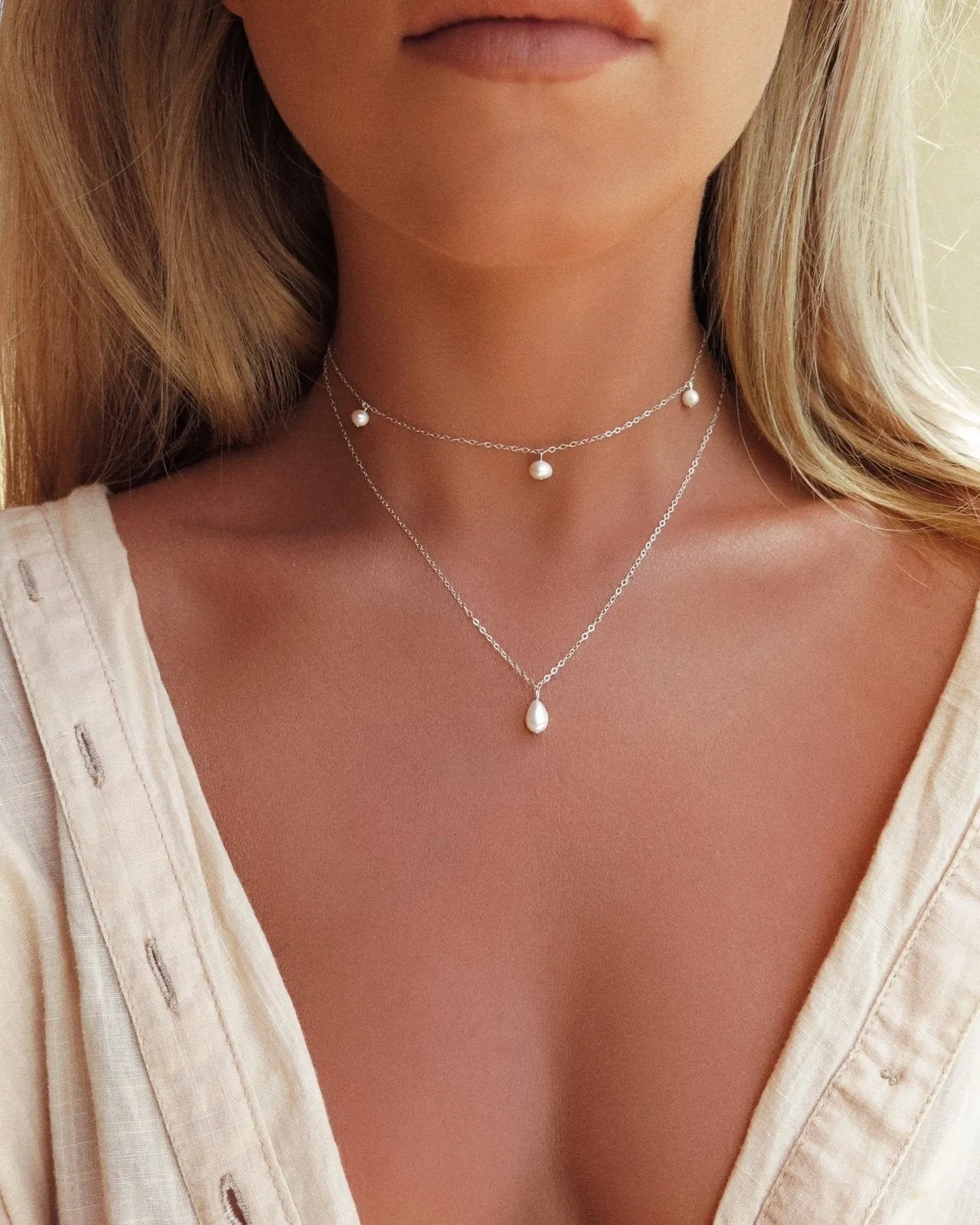 Teardrop Pearl Necklace Set (10% Off)  - Sterling Silver