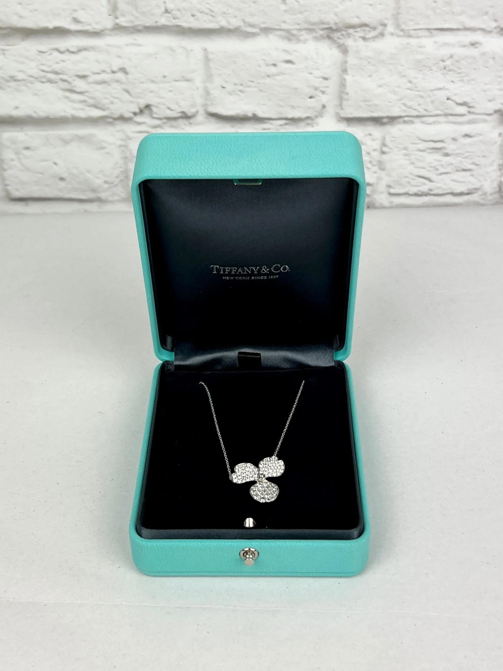 Tiffany & Co. Platinum Diamond Large Paper Flowers Pave Pendant Necklace, New in Box