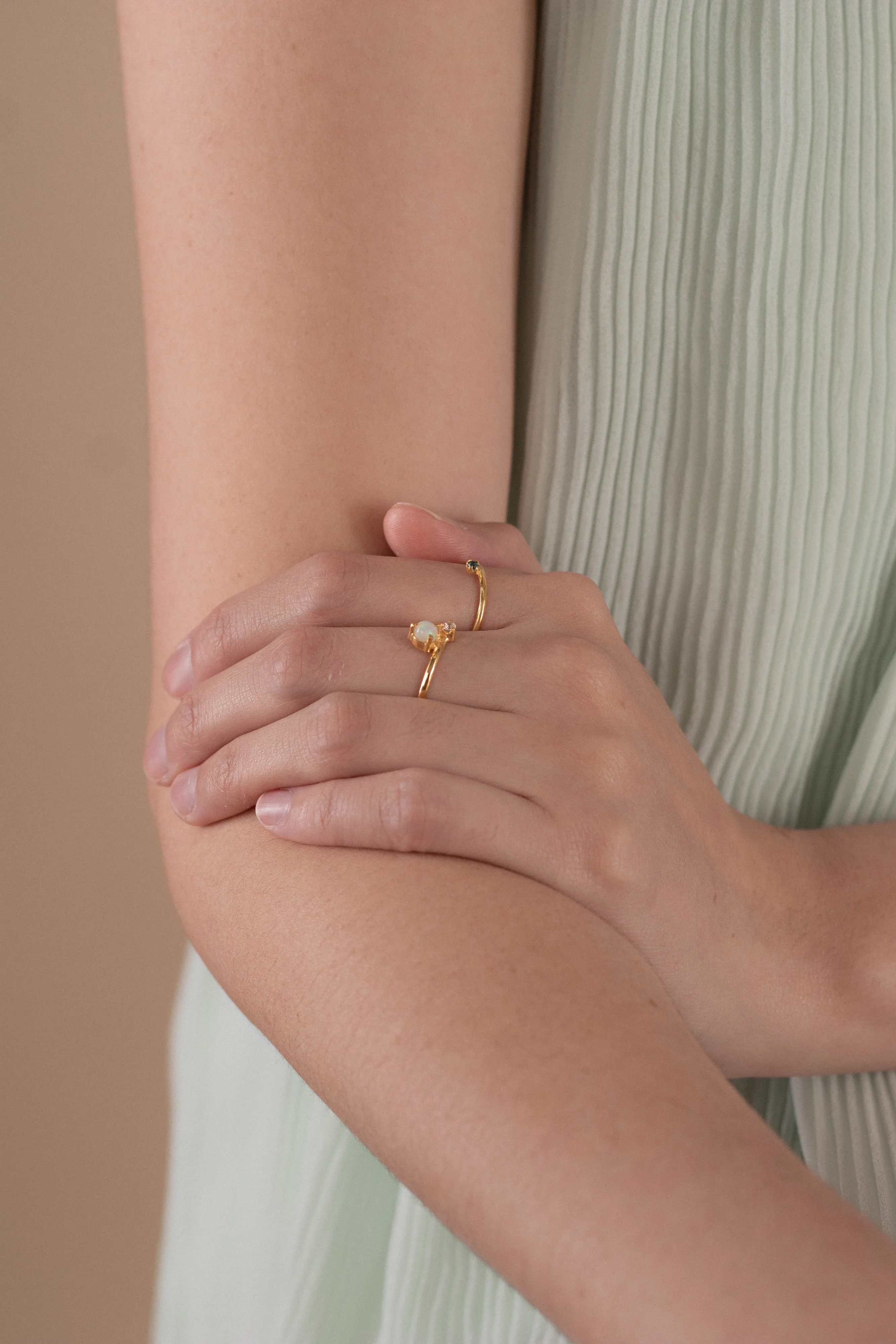 Tiny Misaligned Stone Ring, Solid 14k Gold