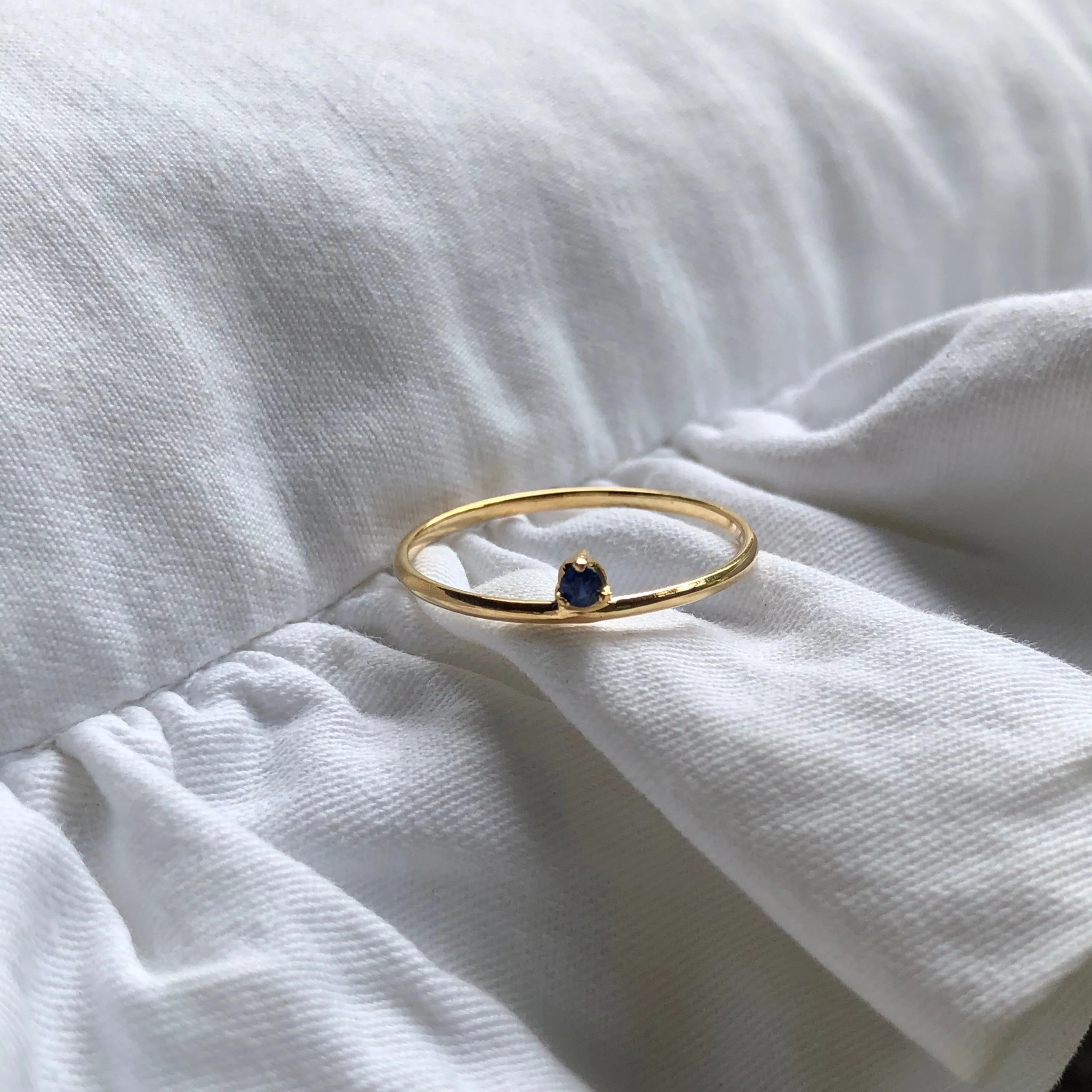 Tiny Misaligned Stone Ring, Solid 14k Gold