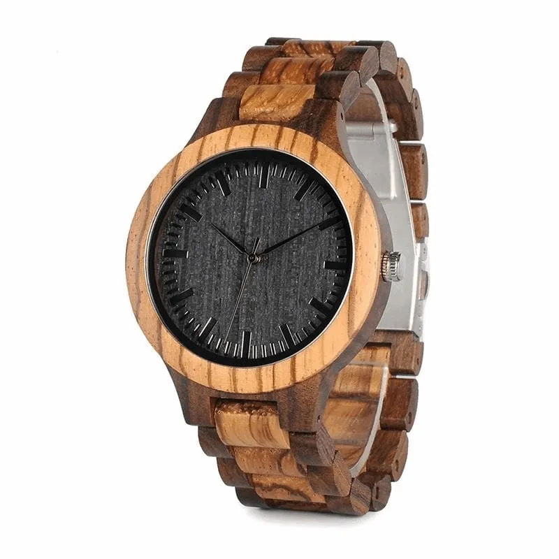 Top Brand Bobo Bird Designer Men's Zebra Quartz Wooden wristwatch