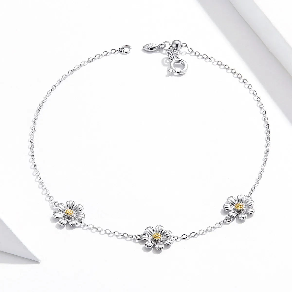 Triple Daisy Delight Station Bracelet Sterling Silver