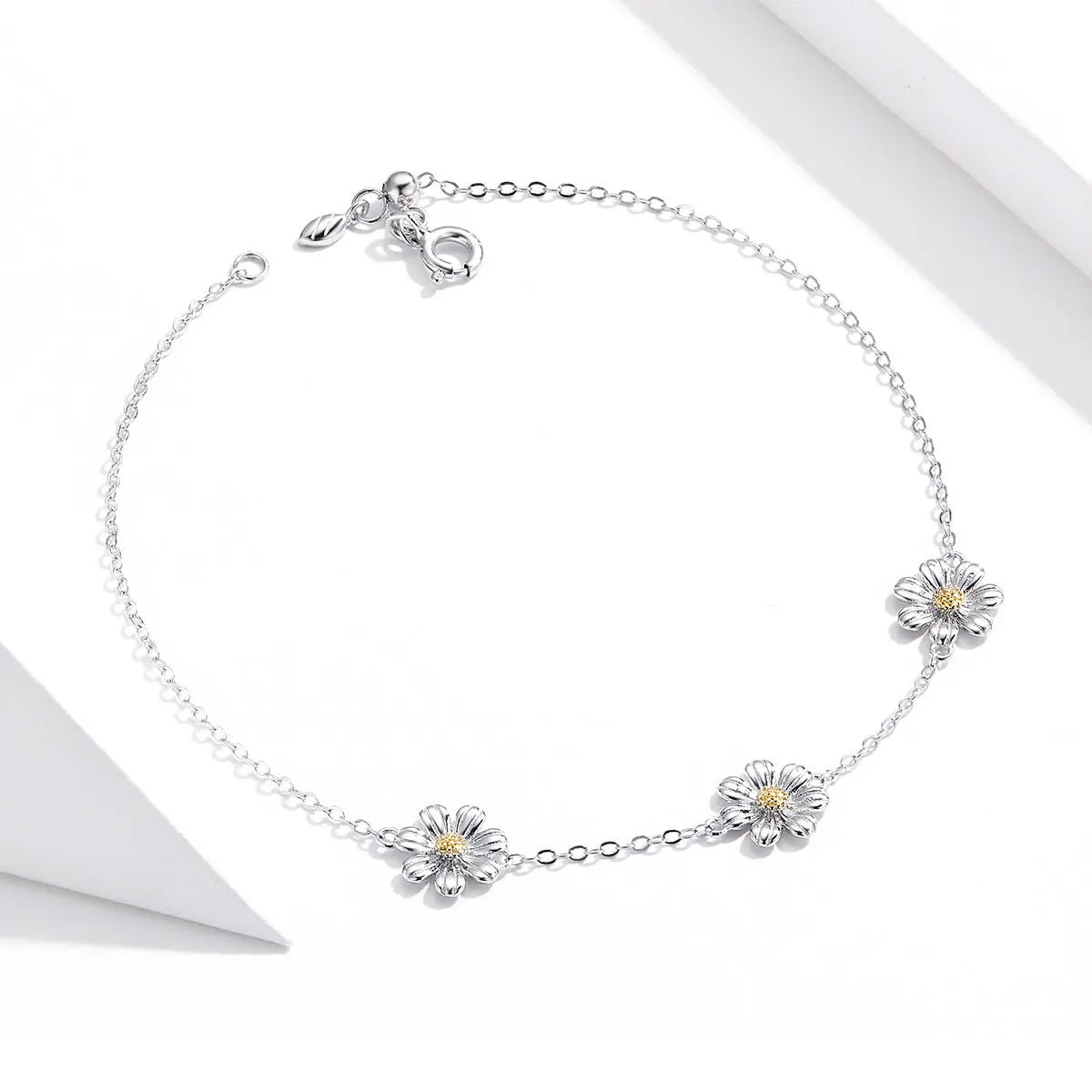 Triple Daisy Delight Station Bracelet Sterling Silver