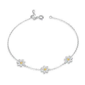 Triple Daisy Delight Station Bracelet Sterling Silver